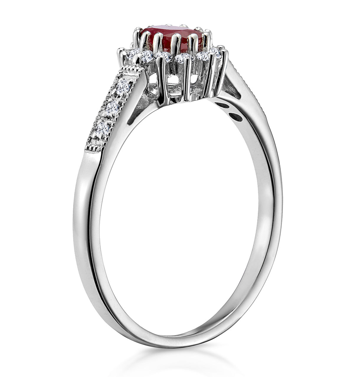 Ruby Ring with Lab Diamonds in 925 Silver - 5 x 3mm Centre